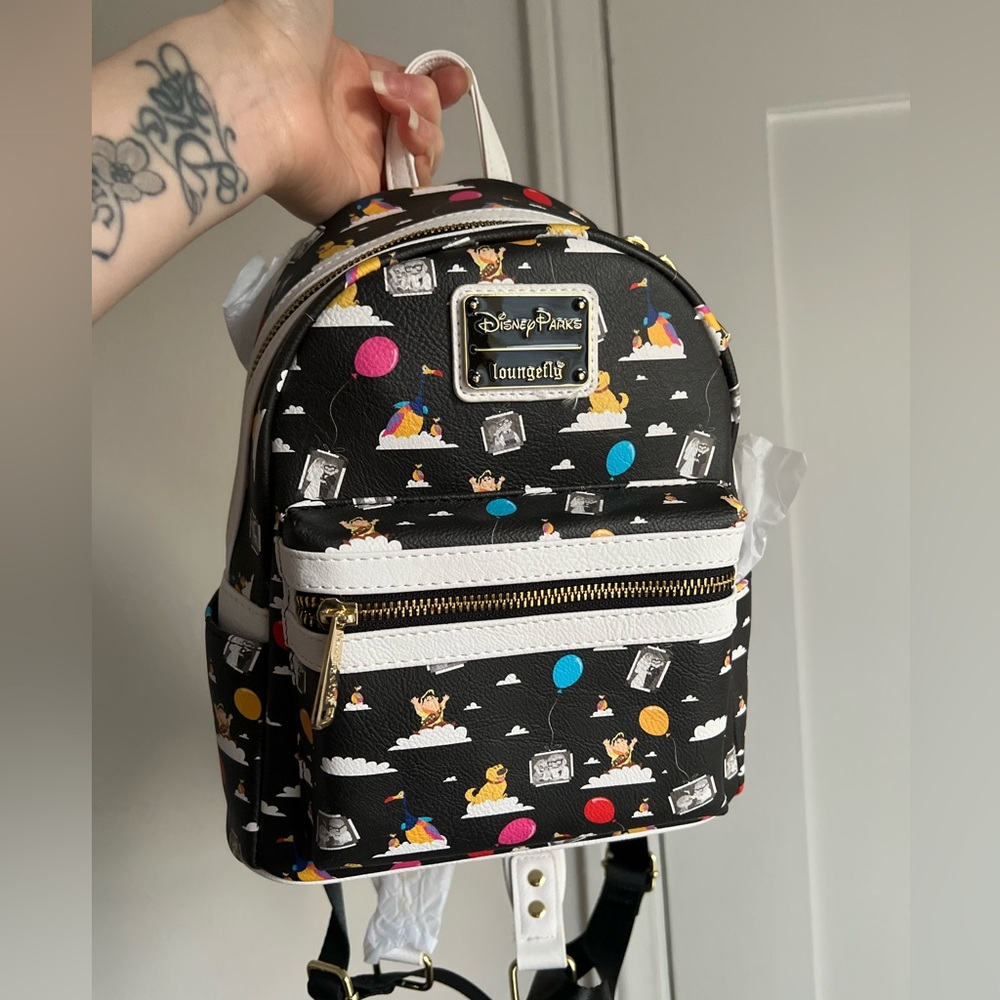 BNWT - Disney Parks Pixar UP black and white Loungefly backpack.